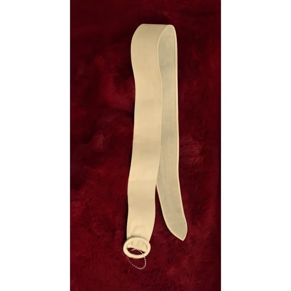 Vtg. Women's Wide 2 in Waist Belt Round Buckle Cinch for Dress Ivory Leather